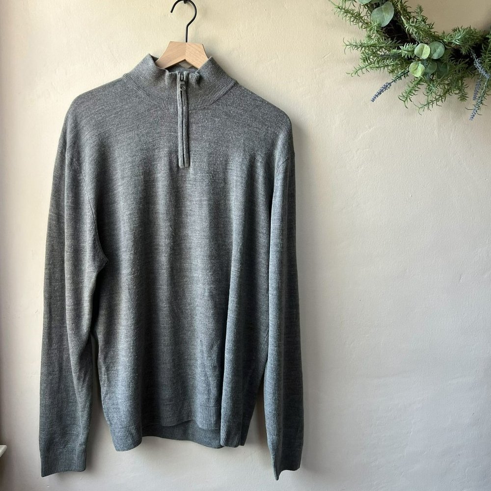 Men's Gray Quarter Zip Mock Neck Sweater